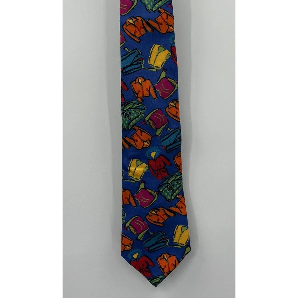 Gap Vintage Y2K 90s Italian Silk Tie Neon Winter Wear Print 57